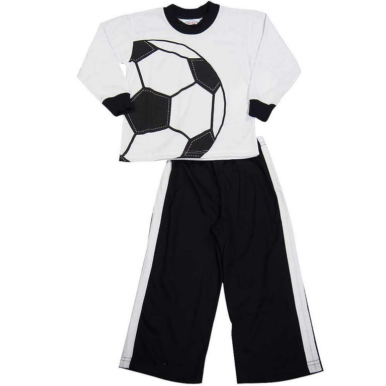 Sara s Prints Toddler Boys Long Sleeve Male Soccer Pajamas Lounge Sleep Sets White 2