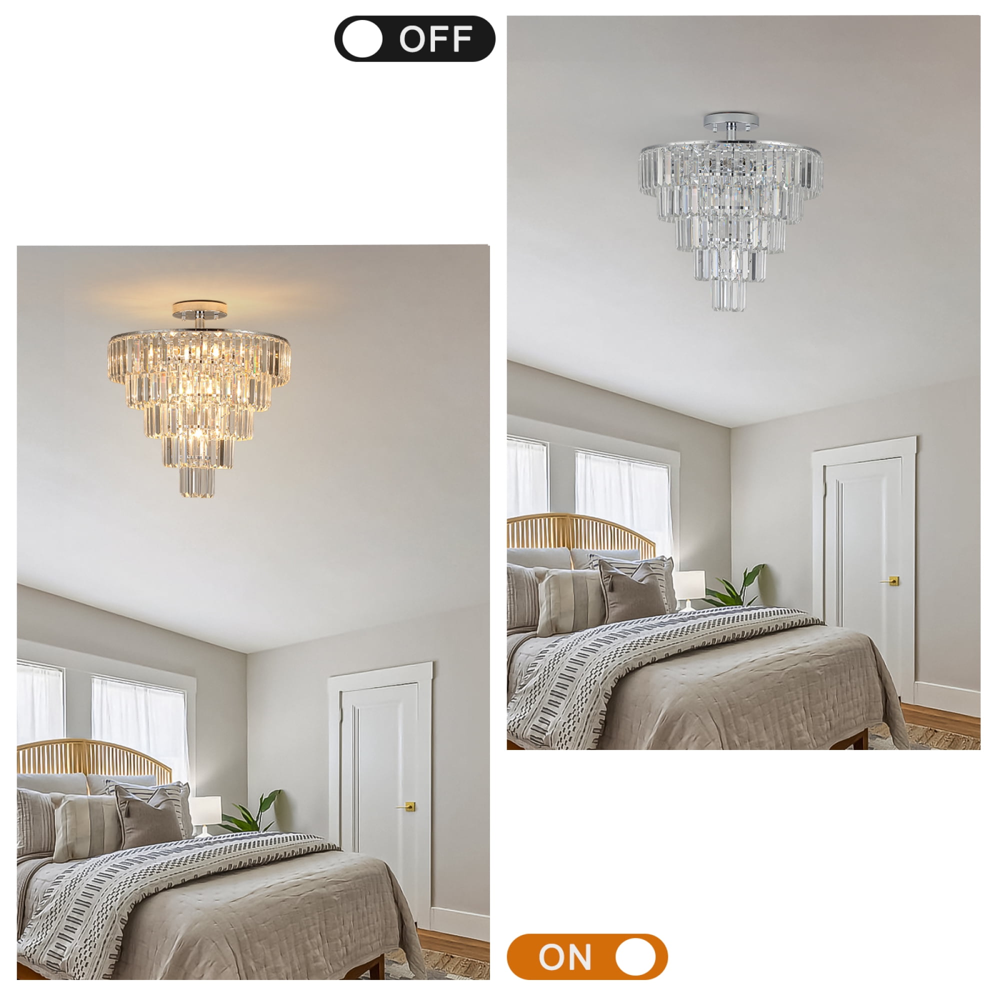 Jopath 20" 5-Tier Round Crystal Chandelier Ceiling Light, Modern Luxury 10-Light Flush Mount Light Fixture, Elegant Home Lighting for Living Room, Dining Room, Bedroom Silver (No Bulbs)