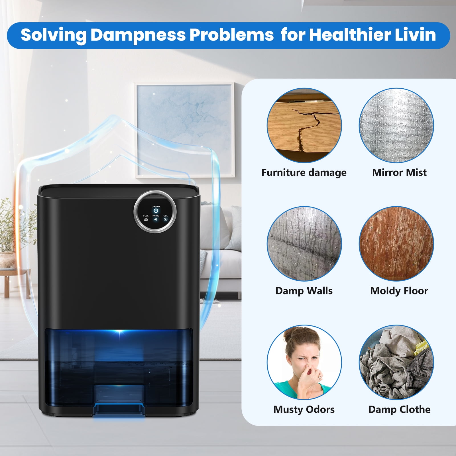 Hingming Electric Dehumidifier for Home, 70 OZ Tank, Auto Shutoff