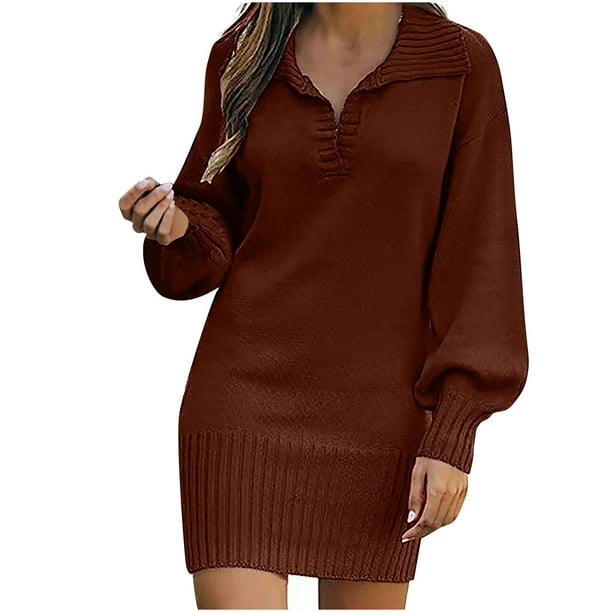 Crew Neck Tunic Sweater Soft, Mock Turtleneck Women Loose Women's Sweater  Tunic Sexy Dress for Long Sleeve Women's Autumn and Winter Fashion V-Neck  Solid Color Slim Sweater (S, Black) at  Women's