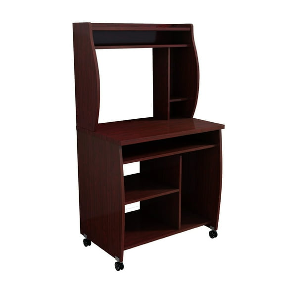 Benjara Niro Utility Desk Cart with Hutch- 7 Shelves- 53" Mahogany Brown