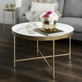 thumbnail image 4 of Kate and Laurel Celia Modern Glam Round Metal Coffee Table, 28.25" x 28.25" x 19", White and Gold Leaf, Chic Sophisticated Accent Table, 4 of 6