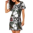 thumbnail image 2 of Bingfone Skulls Roses Nightgowns for Women Sleep Shirts Short Sleeve Nightshirt Pullover Nightdress Soft Sleepwear, 2 of 6