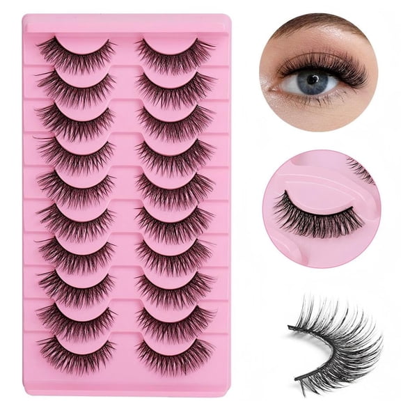 10 Pairs of Fluffy False Eyelash for a natural curled lash (D-curl), sexy fox-eye look, voluminous false eyelashes.