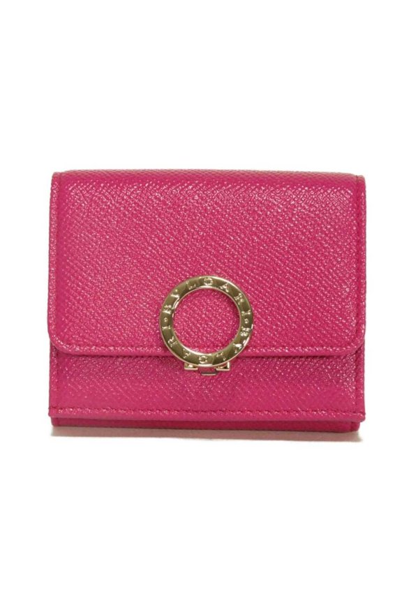 Pre-Owned BVLGARI Tri-fold Wallet, Clip-on, Compact, Bordeaux, RFID IC, BB Logo Ring, True...