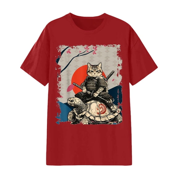 Womens Work Shirts Graphic Print Short Sleeve Crew Neck Soft Basic Ladies Clothing,Red,S