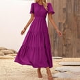 thumbnail image 3 of Women's Summer Casual Short Flutter Sleeve Round Neck Smocked Waist Tiered Boho Flowy Maxi Dress Purple XL, 3 of 4