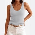thumbnail image 2 of Tank Tops for Women Ribbed Boho Vacation Tops Summer Casual Scallop Trim Scoop Neck Sleeveless Sweater Vest, #02 Gray M, 2 of 7