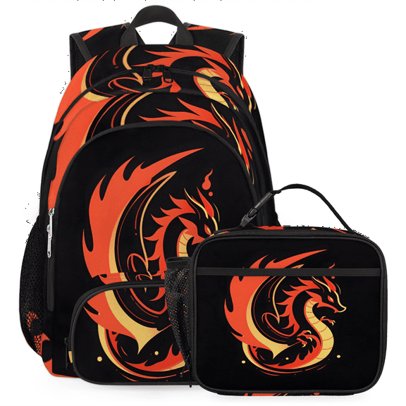 Herdesigns Dragon Backpack with Lunch Box Funny Lightweight Large Travel Work Laptop Backpacks Set Casual Daypacks