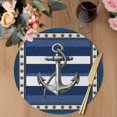 thumbnail image 3 of Navy Blue Anchor Round 15 Inch Placemats Set of 6, Nautical Summer Beach Coastal Ocean HeatResistant Non Slip Place Mats for Dining Table, Wipeable Braided Kitchen Table Mats for Housewarming, 3 of 9