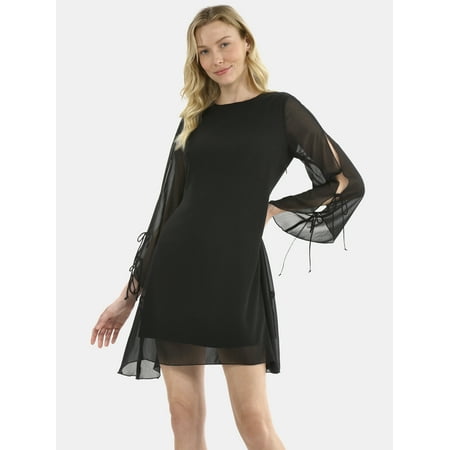 Time and Tru Women's Tie Sleeve Mini Dress, Sizes XS-XXXL
