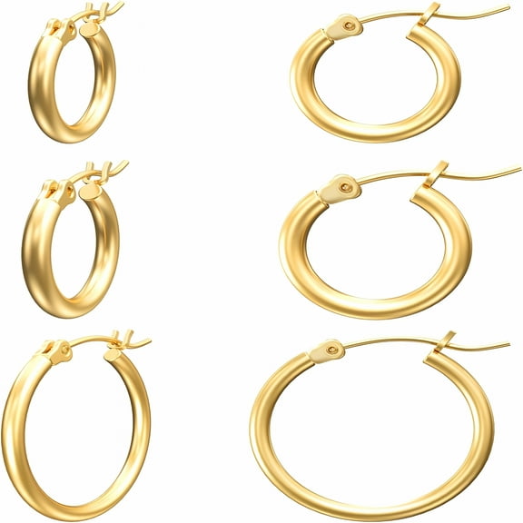 DESIGNICE Gold Hoop Earrings for Women 14K Real Gold Plated Hoops with 925 Sterling Silver Post