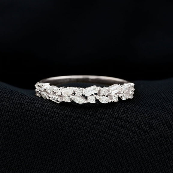 Silvago Jewel 14K White Gold Plated Lab Created Baguette Cut 2.70 Ct Diamond Ring - Gorgeous Anniversary Gift for Women's - 14K White Gold Plated Rings For Women - Multi Diamond Half Eternity Bands
