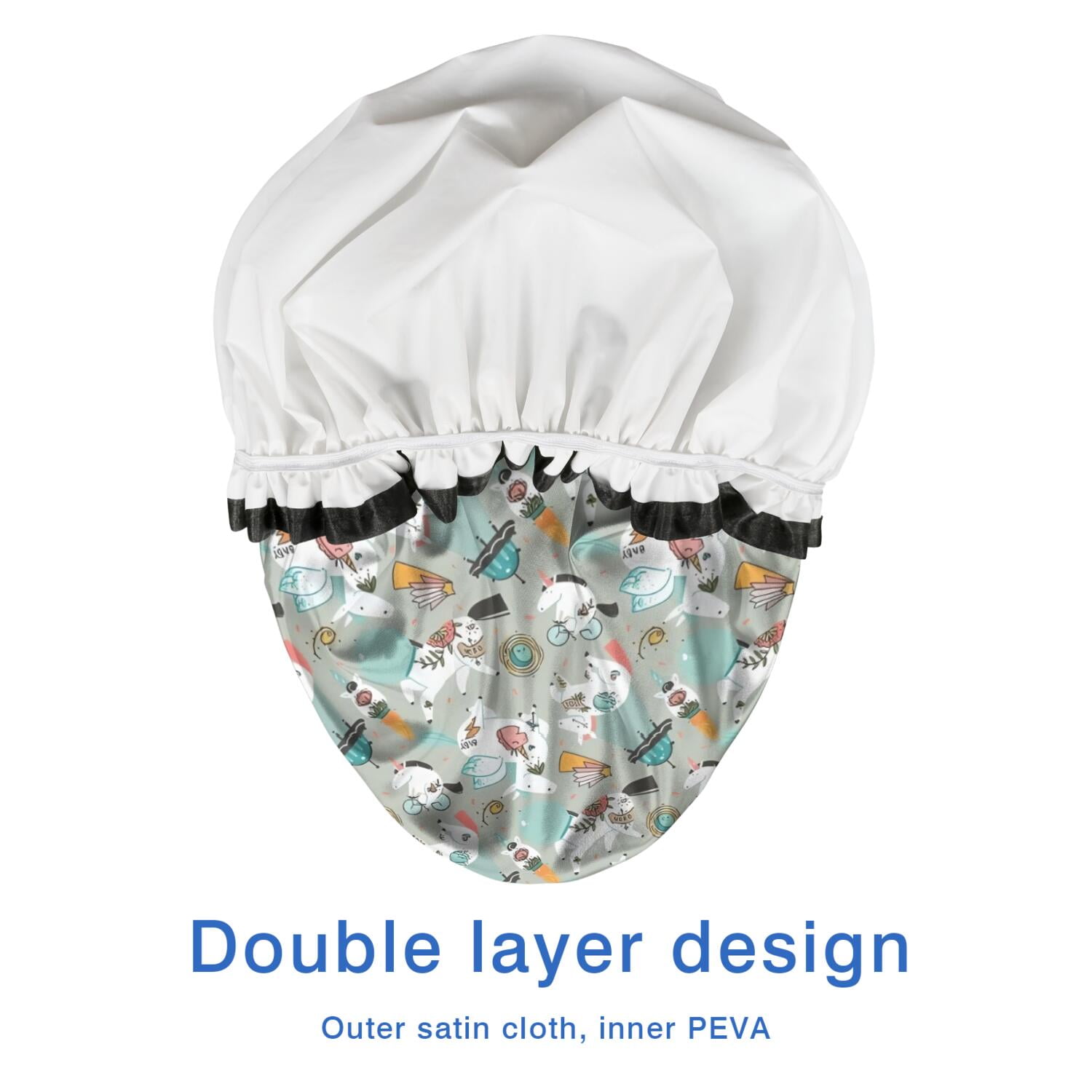 Shower Caps,Fantasy Unicorn Pattern Waterproof Shower Cap for Women 4 Pieces,Double Reusable Hair Cover for Shower PEVA Elastic Stretch Hem