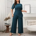 thumbnail image 2 of Hrsba Solid Color Plus Size 2 Piece Set for Women Crew Neck Short Sleeve Top and Wide Leg Ankle Length Pants Summer Outfits, 2 of 4