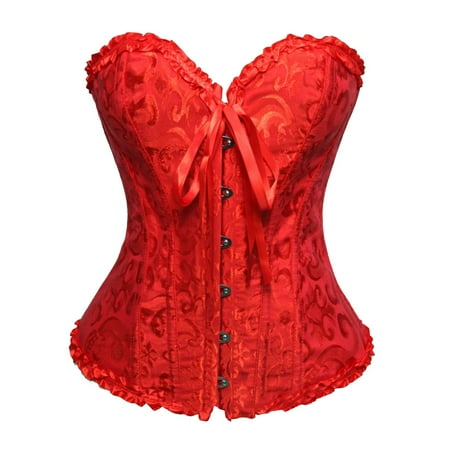 DENGDENG Corset Tops for Women Push Up Bustier Shapewear Lingerie Lace Boned Cincher Overbus Bodysuit Off Shoulder Corset Red 3XL