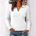 thumbnail image 2 of Fewfanhot Sweaters for Women Cable Knit Long Sleeve Polo V Neck Fall Outfits Collared Cropped Waist Length Pullover Sweater Top, 2 of 9