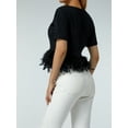 thumbnail image 5 of Coduop Women Feather Crop Tops Faux Fur Trim Short Sleeve T-Shirts Summer Top, 5 of 6