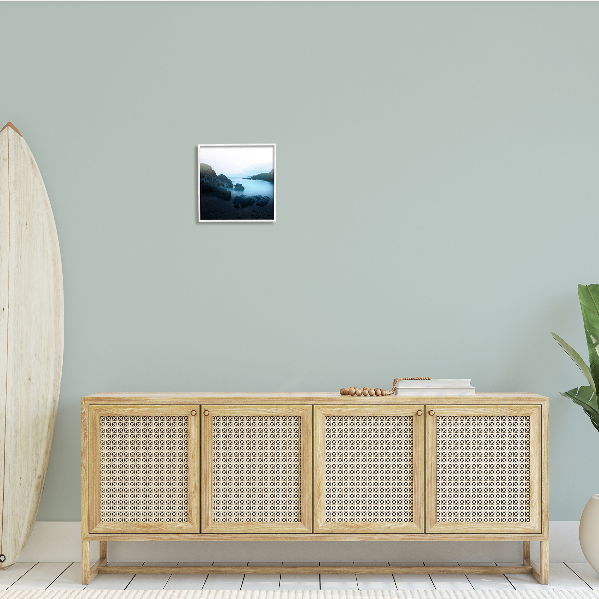 Stupell Indtries Blue Ocean Cove Cliff Landscape Morning Misty Sky,12 x 12,Design by Ian Winstanley