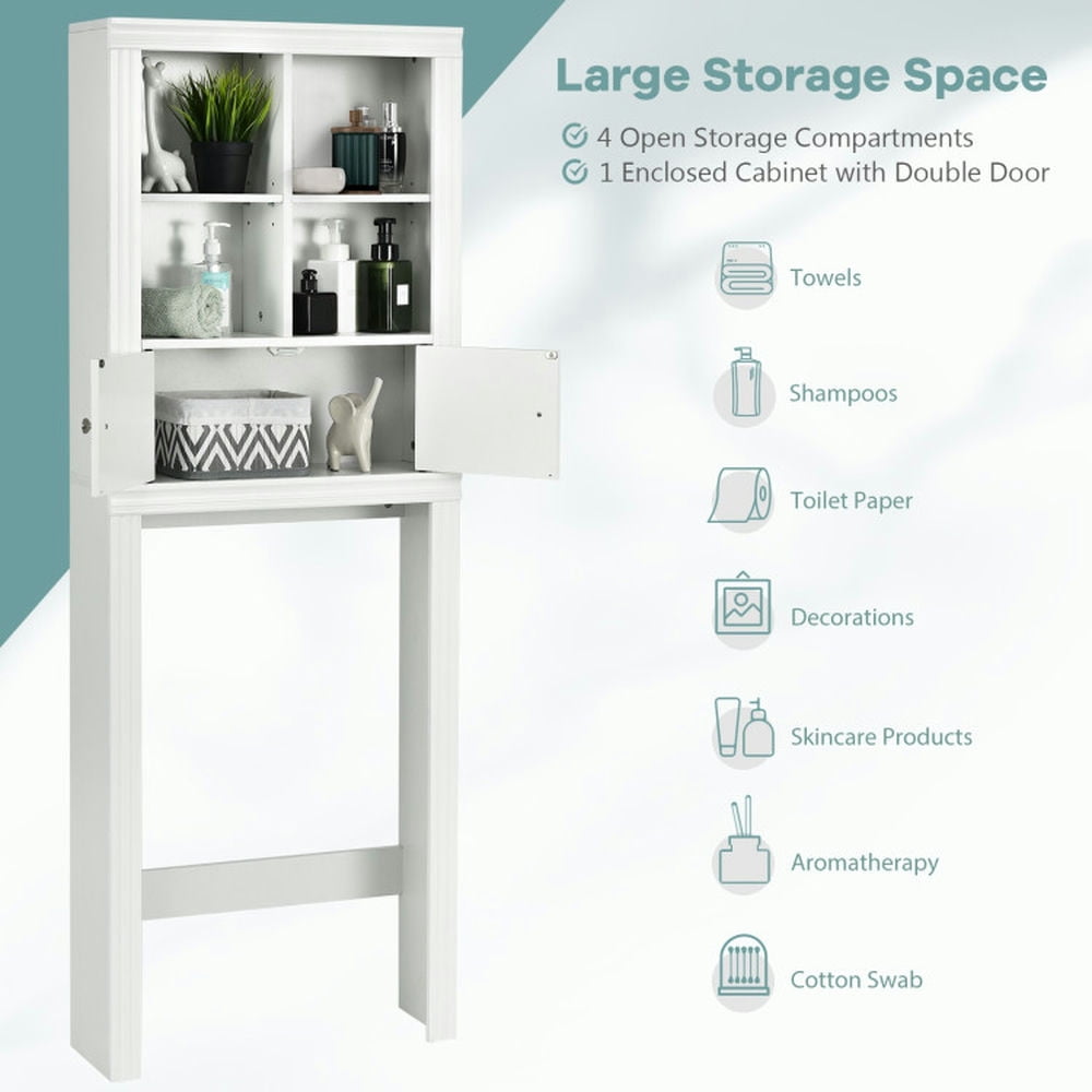 Finihen Toilet Storage Rack, Over the Toilet Storage Rack, Bathroom Space Saver with Adjustable Shelf, for Bathroom, White