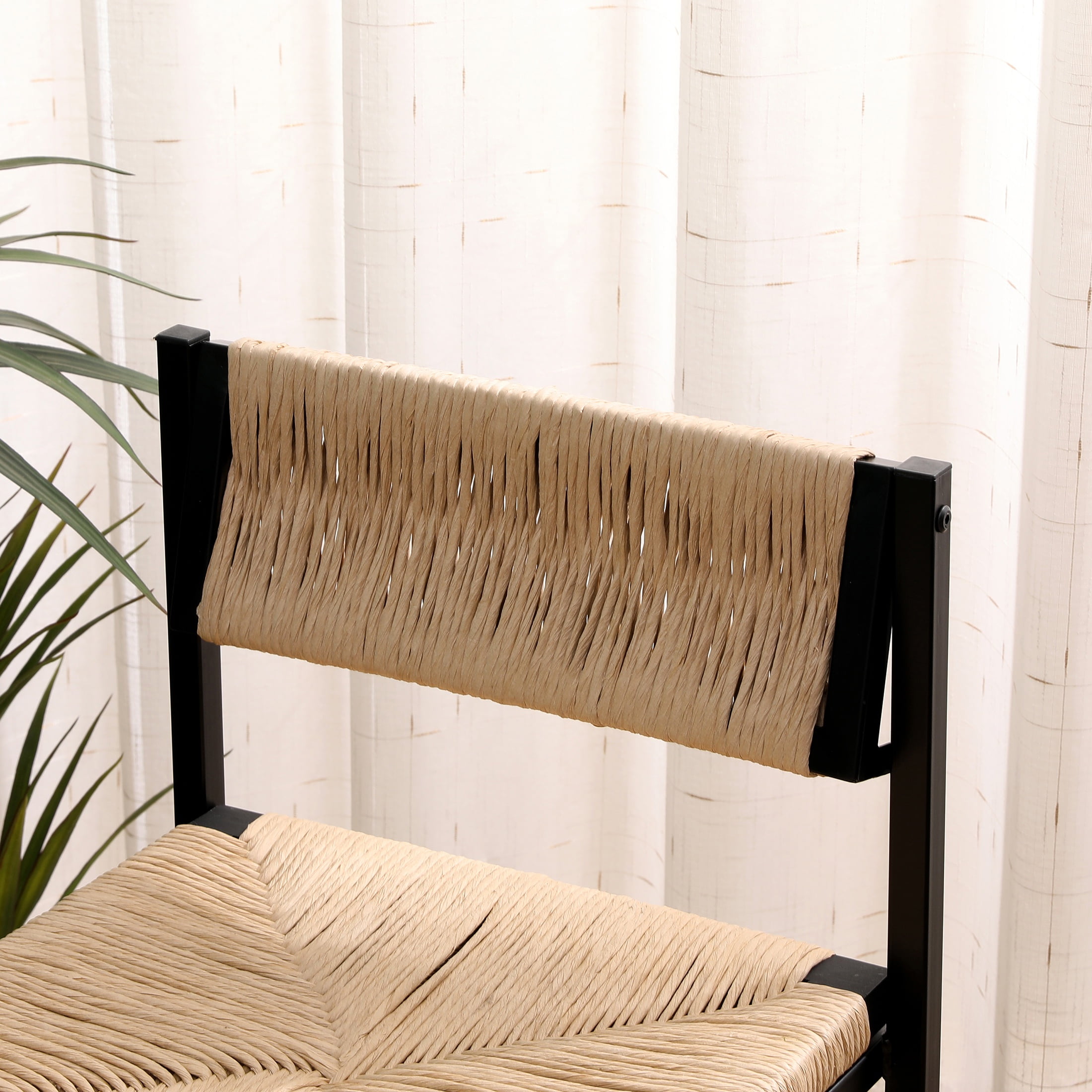 SYNGAR Bar Stools with Back Sets of 2, Woven Bar Chair with Metal Legs, Counter Height Bar Stools, Bar Chairs for Kitchen Bars Restaurants, Tufted Barstools Set, Honey