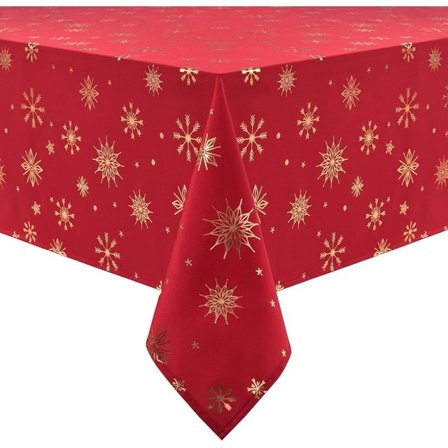 Christmas Tablecloth 60×84 Inch, Gold Snowflake Christmas Table Cloth for Winter, Red Christmas Tablecloths, Waterproof Spill-Proof Table Cover for Table, Kitchen, Dining, Holiday