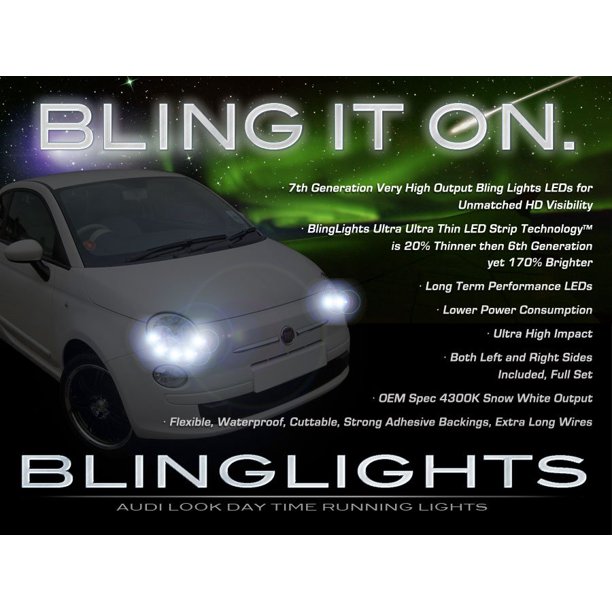 mannelijk wassen kolonie Fiat 500 LED DRL Light Strips for Headlamps Headlights Head Lamps Day Time  Running Strip Lights - Walmart.com