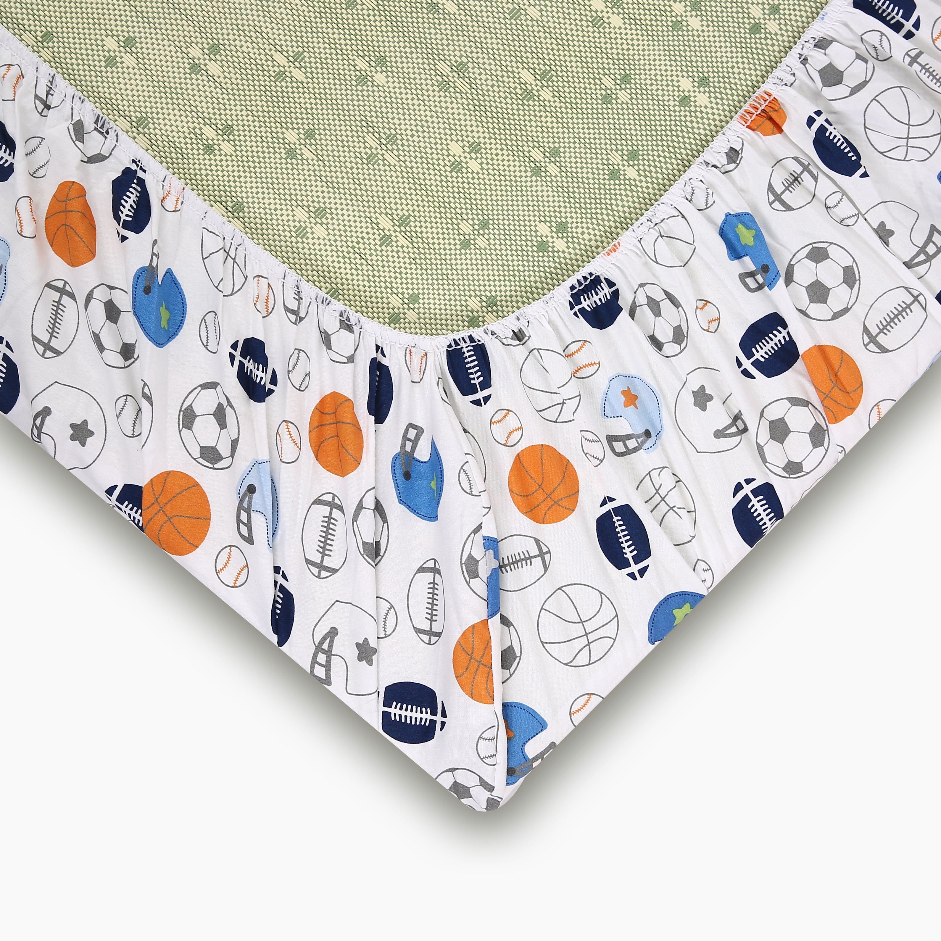 Sweet Baba 100% Cotton  MVP 3PC Crib Bedding Set, Blue Crib Set for Baby Boys with Crib Sheet/Crib Skirt/Quilt/Diaper Bag