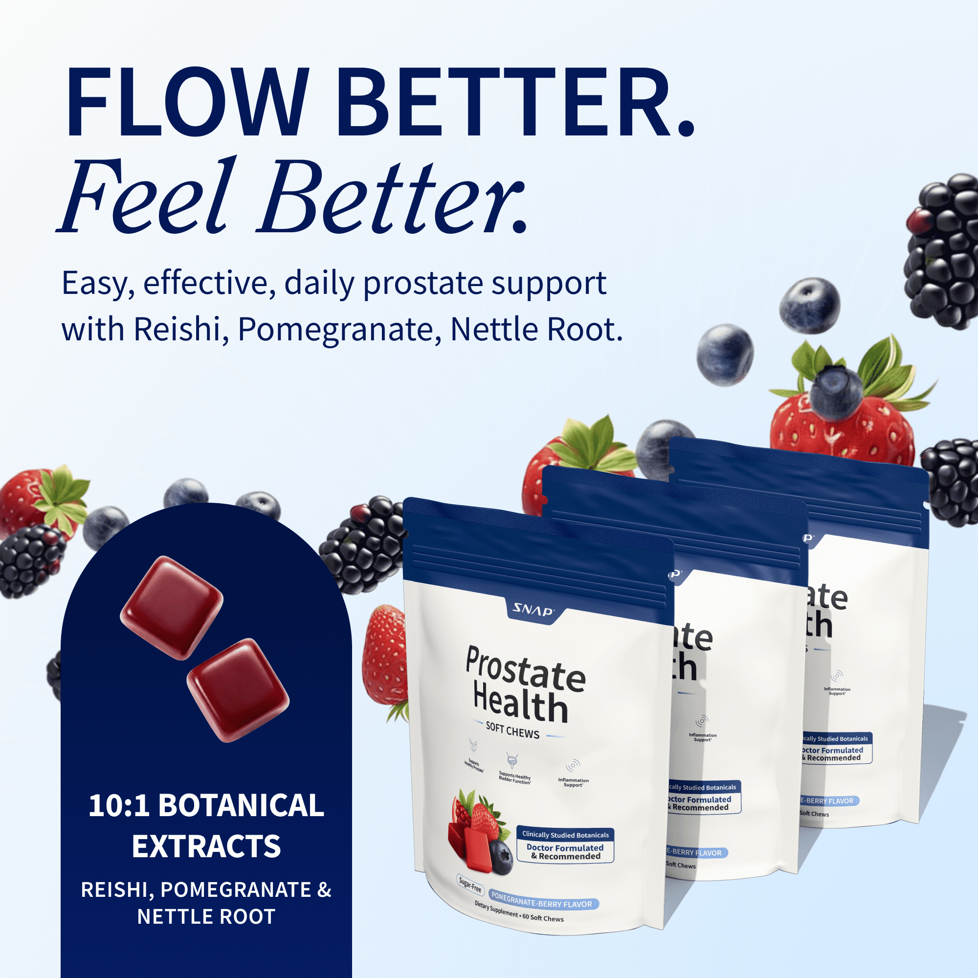 Snap Supplements Prostate Chews, Plant Sterol, Reishi, Supports Prostate and Urinary Wellness, 60 Sugar Free Soft Chews, Pomegranate-Berry Flavor