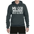 thumbnail image 2 of Wild Bobby My God Is Stronger Than Breast Cancer White Distressed Breast Cancer Awareness Unisex Hoodie Sweatshirt, Charcoal, Small, 2 of 6