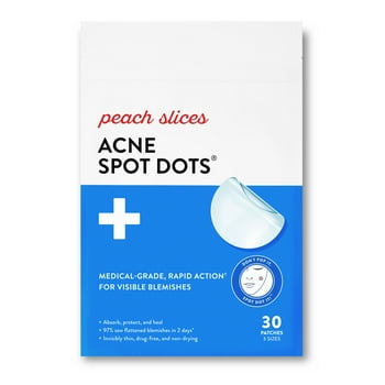 Peach Slices Acne Spot Dots, Hydrocolloid Pimple Patches, 30 Ct