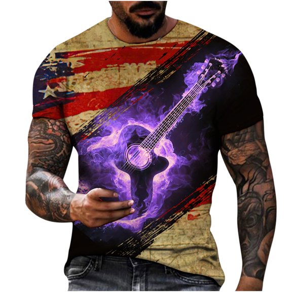 EQWLJWE Men's Short Sleeve Tee Men Casual Round Neck Cool Style 3D Digital Printing Pullover Fitness Sports Shorts Sleeves T Shirt Blouse