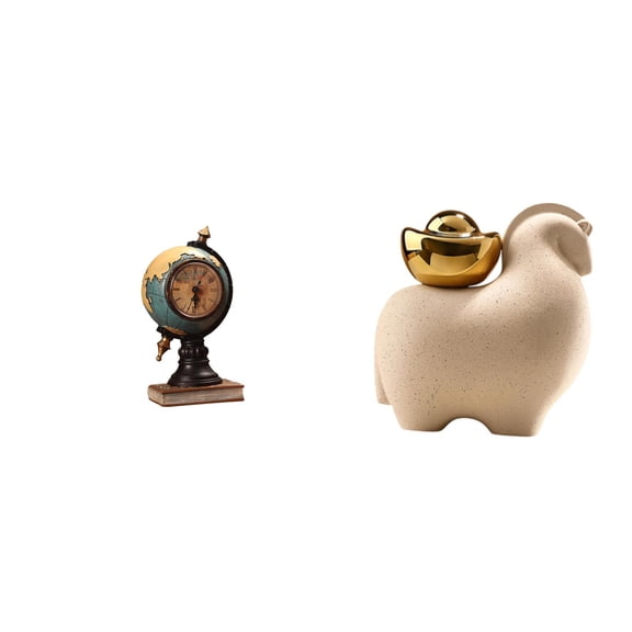 Globe Figurine Table Clock Desktop Figurine Mini Animal Statue Creative Resin Design for Office Home Shelf Decor