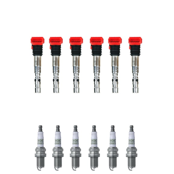 Set of 6 ISA Ignition Coils and 6 NGK Spark Plugs Compatible with 2002-2004 Audi A6 3.0L V6 2976cc -ci Replacement for UF483