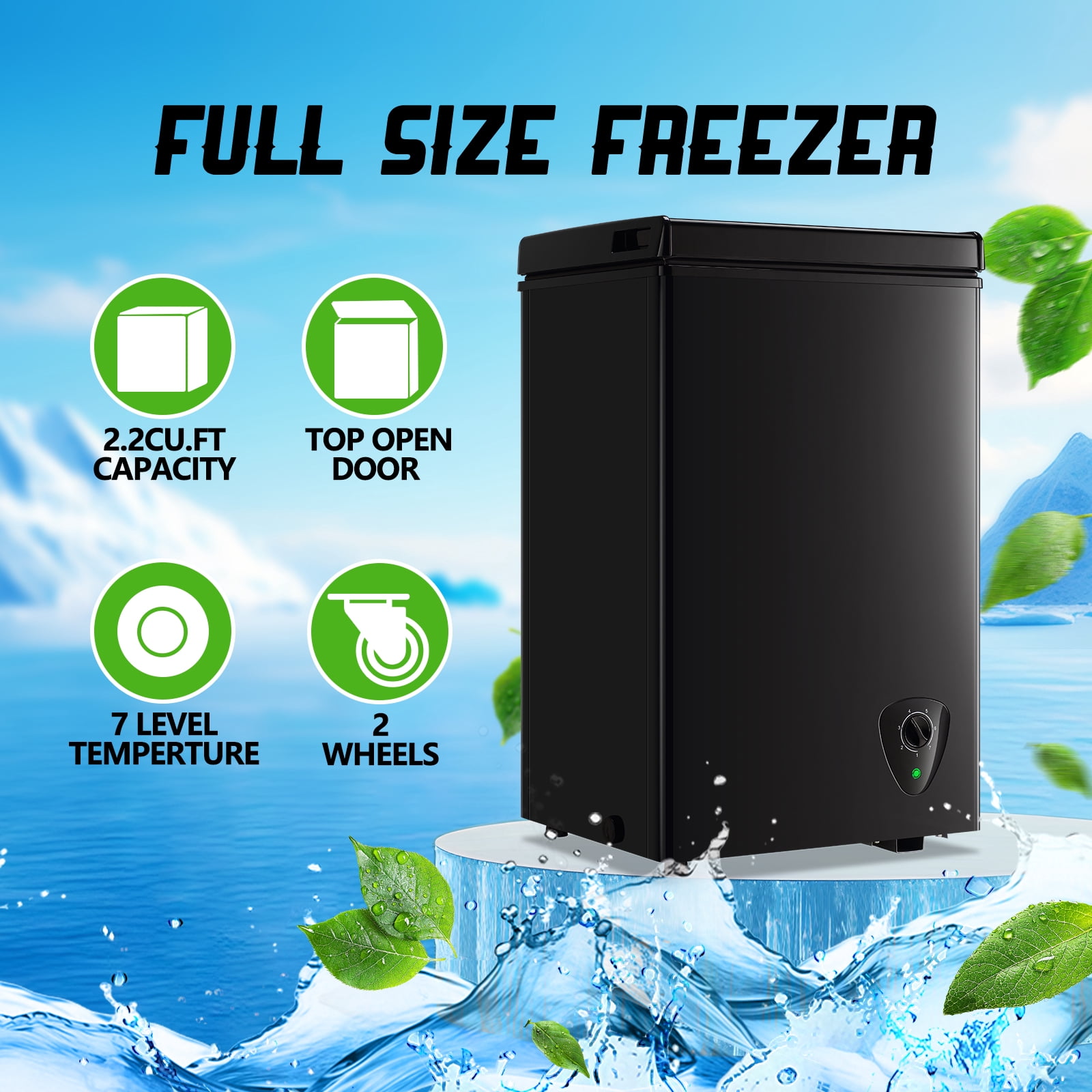 TACOOL Small Mini Chest Freezer with LED Touch Screen 51 Liter Mini Freezer with Wheels Top Open Door Freezer for Home Kitchen Low Noise, Black
