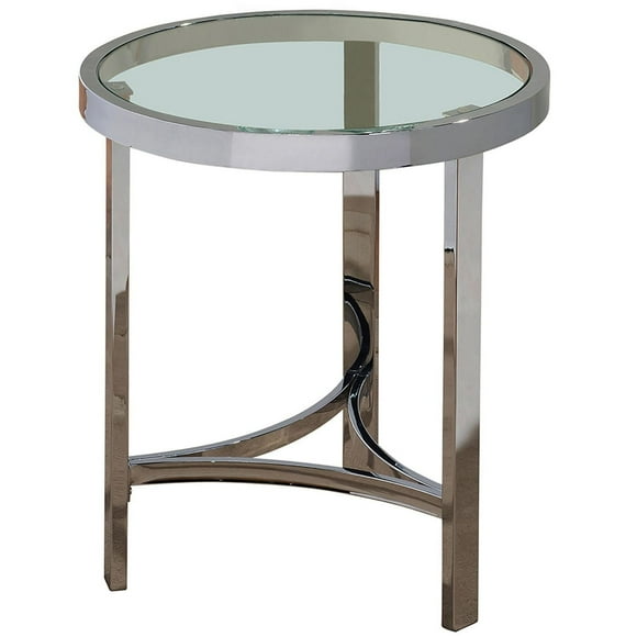 Table d'appoint contemporaine en métal et verre – chrome