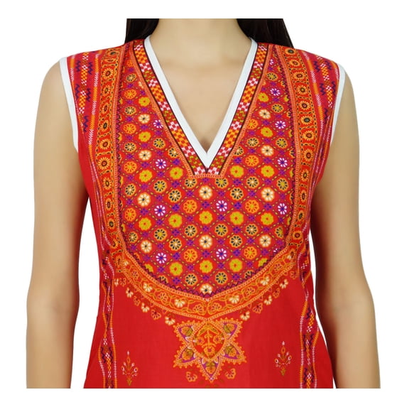 Bimba Womens Sleeveless Straight Cotton Kurta Printed Kurti Summer Clothing