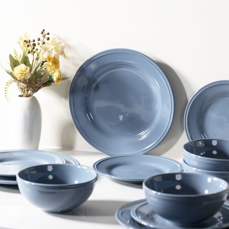 Mainstays Darby 12-Piece Stoneware Dinnerware Set Blue - Walmart.com