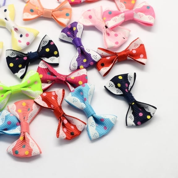 50Pcs Dot Pattern Grosgrain Bowknot Handmade Woven Costume Accessories Midnight Blue Ribbon Hair Accessories for Hair Bows Gift Wrapping All Crafting and Sewing 23x35x6mm