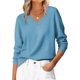 thumbnail image 2 of Suéter de Larga con Cuello en V para Mujer, Estilo Casual Clásico de Otoño, Suave y Holgado, Básico, Tipo Jersey Azul Tranquilo M, 2 of 10