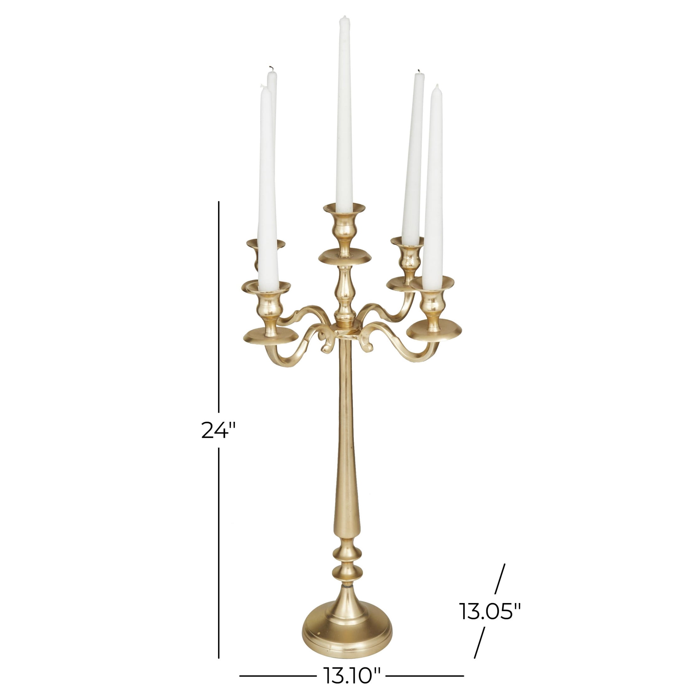 DecMode Traditional Five Tulip Shaped Candelabra Style Candle Holder, 13"W x 24"H with Aluminum Gold Polished Finish