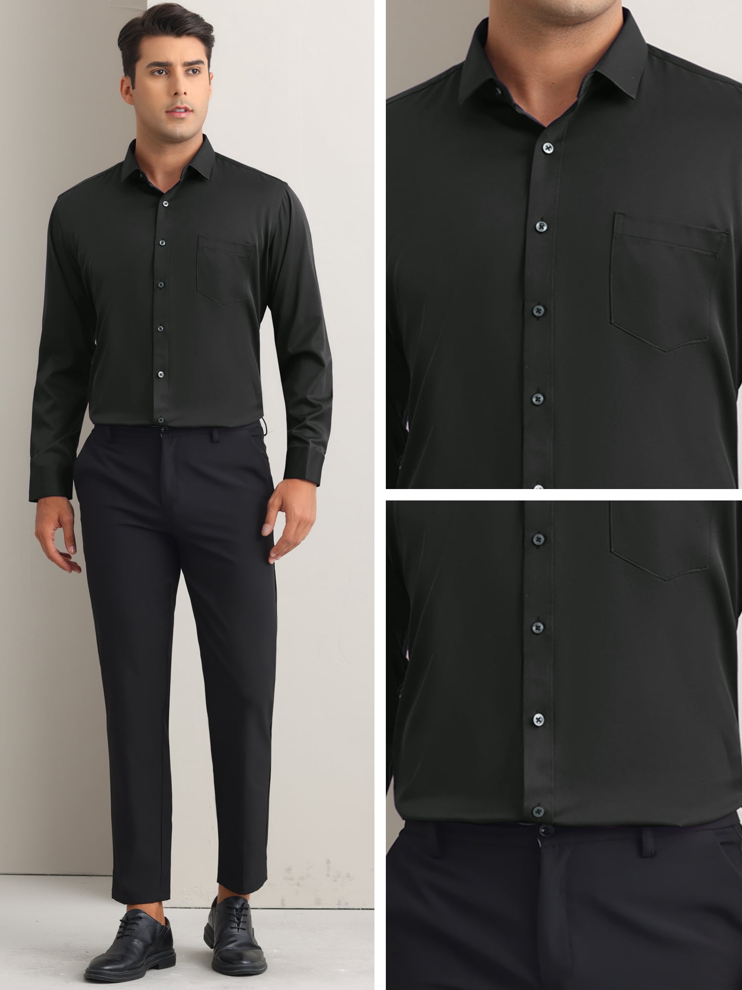 Unique Bargains Men's Long Sleeve Regular Fit Business Button Down Formal Shirt S Black