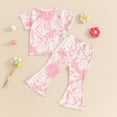 thumbnail image 5 of Odeerbi Toddler Girls 2 Piece Outfits Tie-dye T-shirt Flared Pants Set Summer Clothes Fashion Casual Round Neck Collar Short Sleeve Botton Tops Solid Color Long Pants Sets Pink, 5 of 9