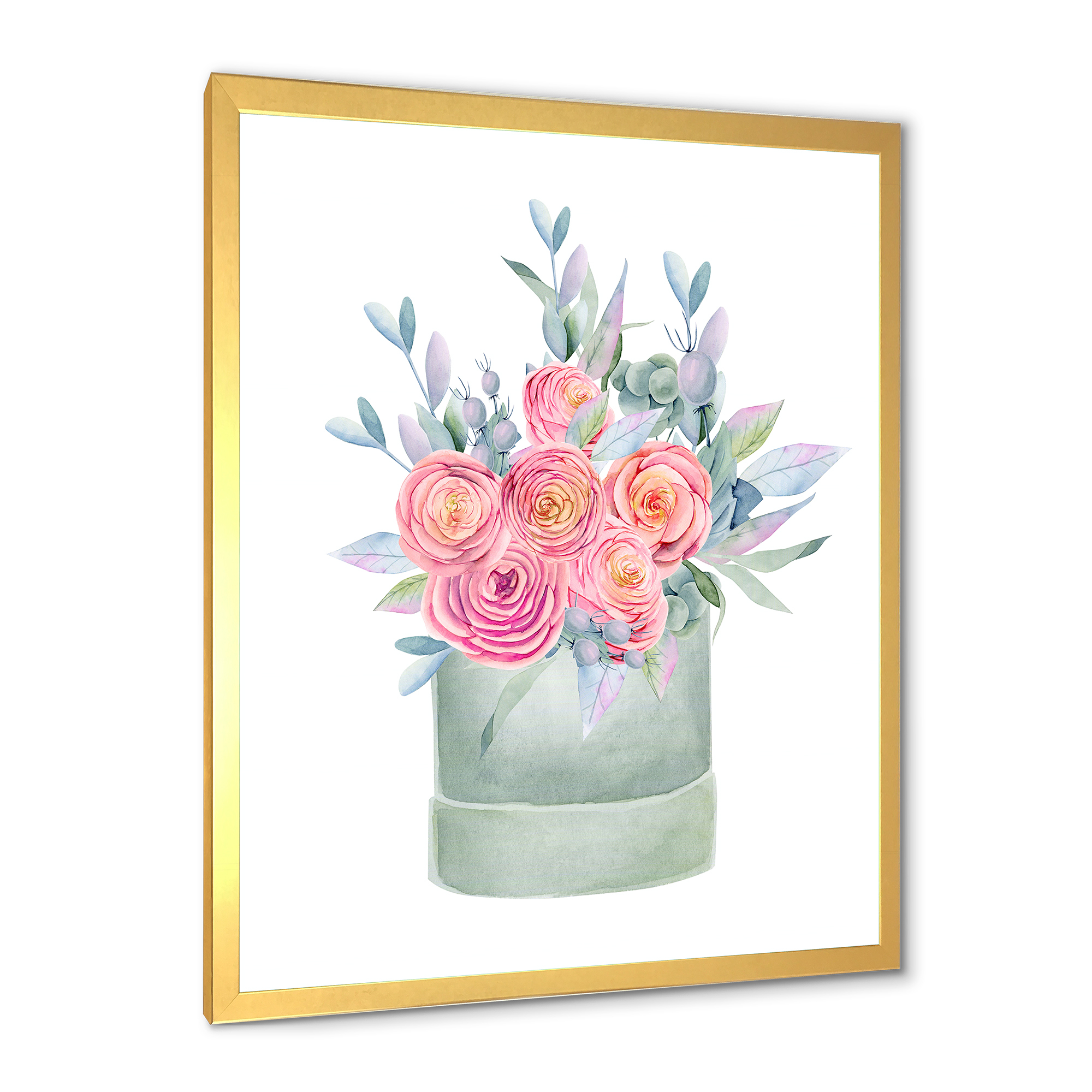 Designart 'Pink Roses With Gift Box' Farmhouse Framed Art Print