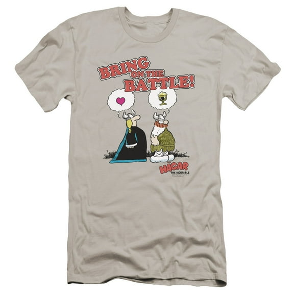 Hagar The Horrible Bring On The Battle Premium Canvas Adult Slim Fit 30/1 T-Shirt Silver
