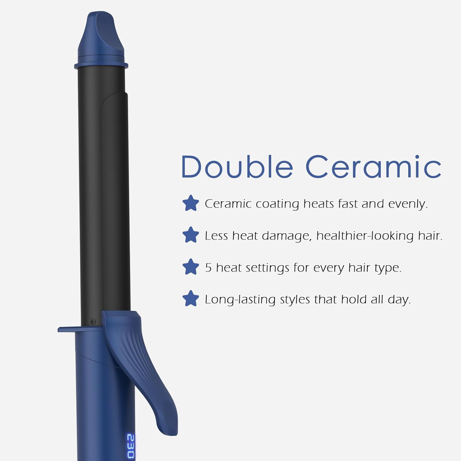 TOME 1 inch Long Barrel Curling Iron, Ceramic Hair Curling Wand Auto Shut Off LED Display,Blue