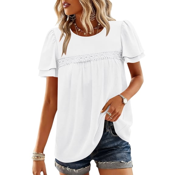 WXLWZYWL Blouses for Women Dressy Casual Babydoll Tops Ruffle Short Sleeve Shirts Fashion Clothes 2026