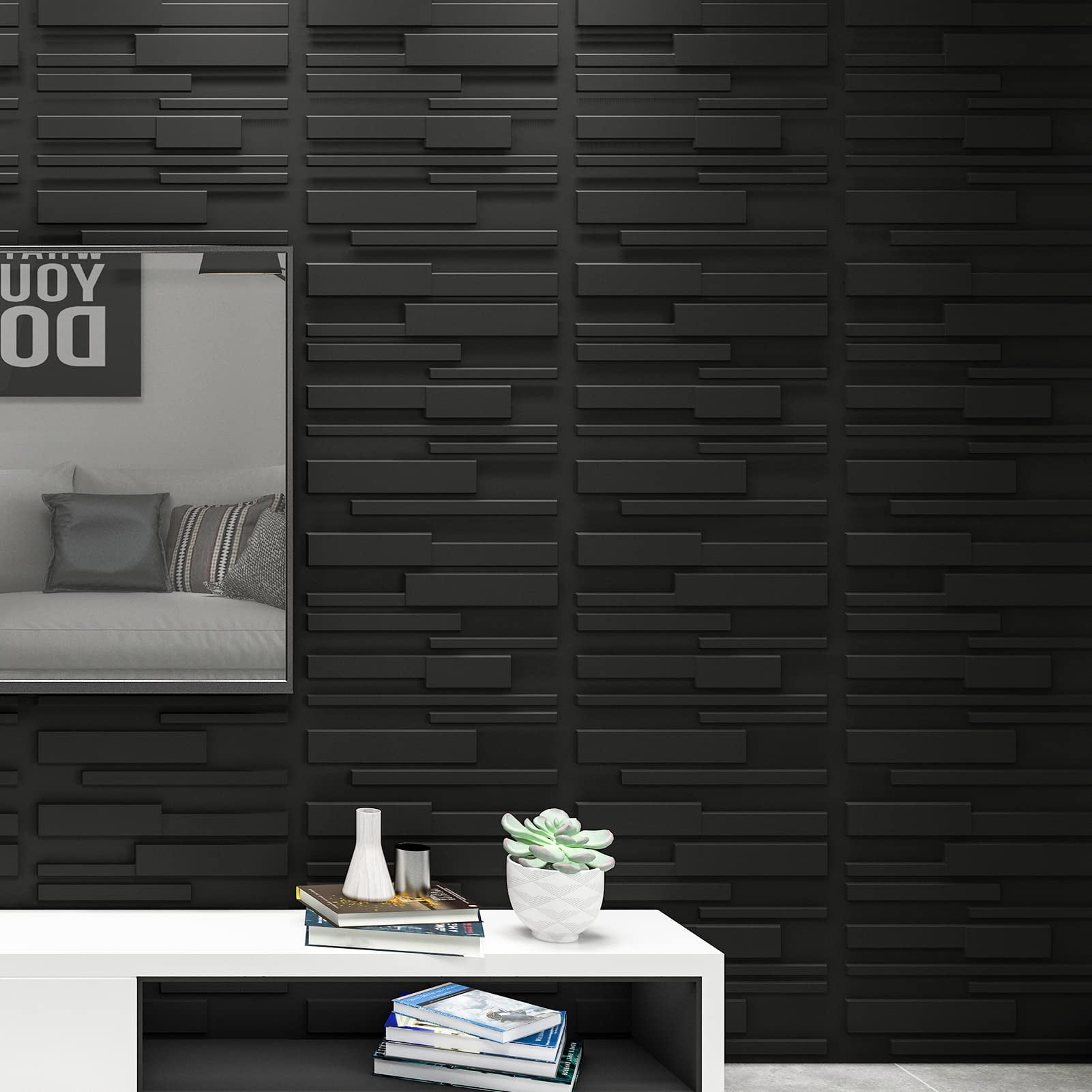 Art3d 12-Pack Black Brick Design 3D Wall Panels PVC, 32 Sq ft/case