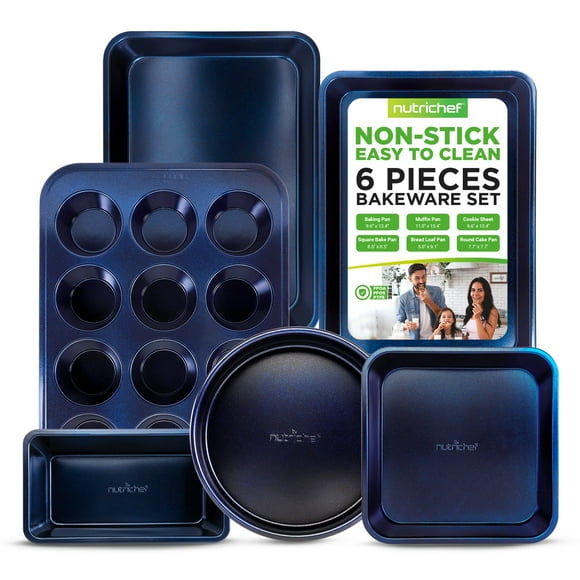 Nutrichef, Bakeware Set, Non-Stick Kitchen Oven Baking Pans - Carbon Steel with Non-Stick Blue Diamond Coating Inside & Outside, Baking Trays for Cooking and Baking, 6pc