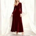 thumbnail image 2 of Delconic Women’s Long Sleeve Velvet Maxi Dress V Neck Floor Length Evening Gown Elegant Formal Party Wear for Special Occasions Purple S, 2 of 4